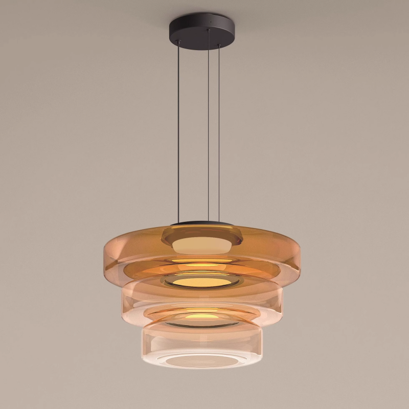 Moderne Hanglamp Met Gelaagde Glazen Kap Voor Warme Sfeerverlichting