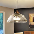 Retro Hanglamp Met Geribbelde Glazen Koepelkap
