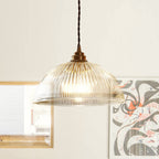 Retro Hanglamp Met Geribbelde Glazen Koepelkap