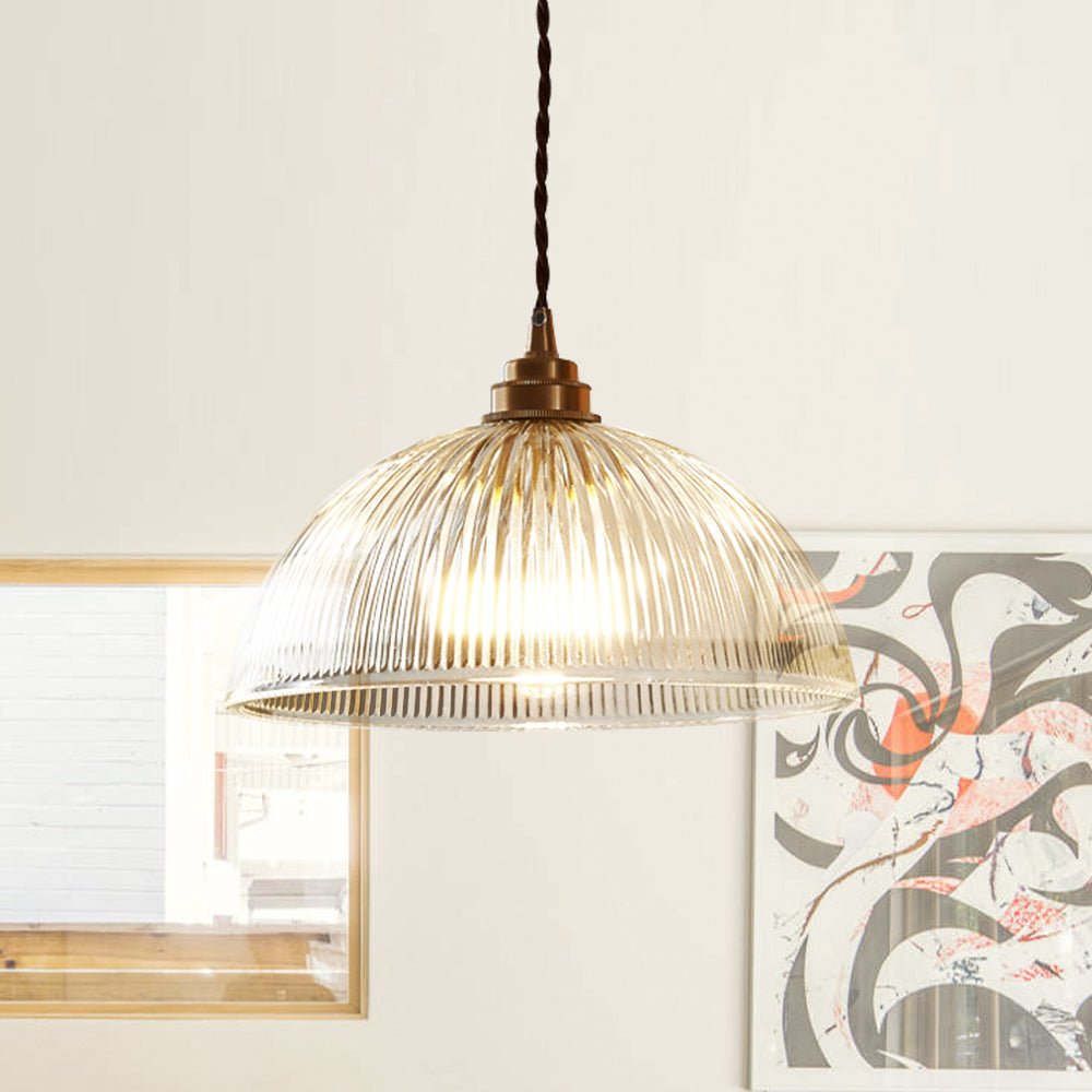 Retro Hanglamp Met Geribbelde Glazen Koepelkap