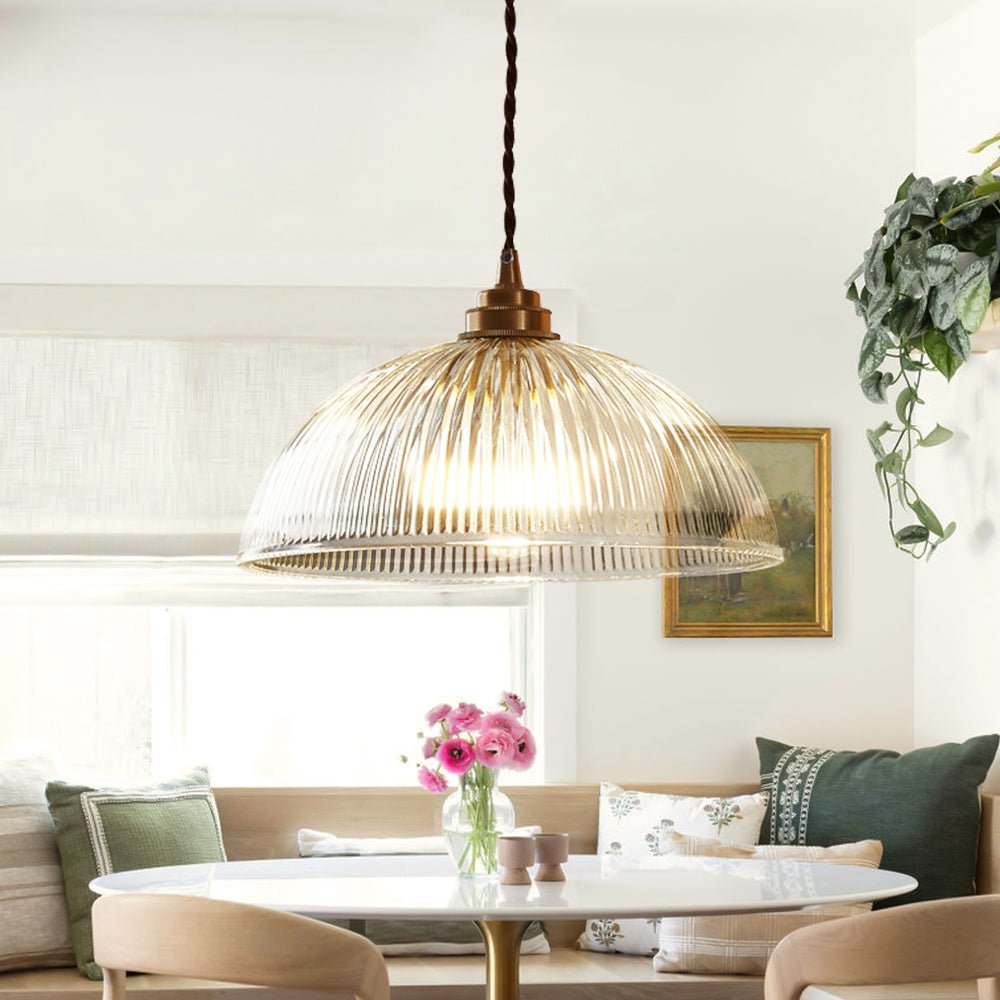 Retro Hanglamp Met Geribbelde Glazen Koepelkap