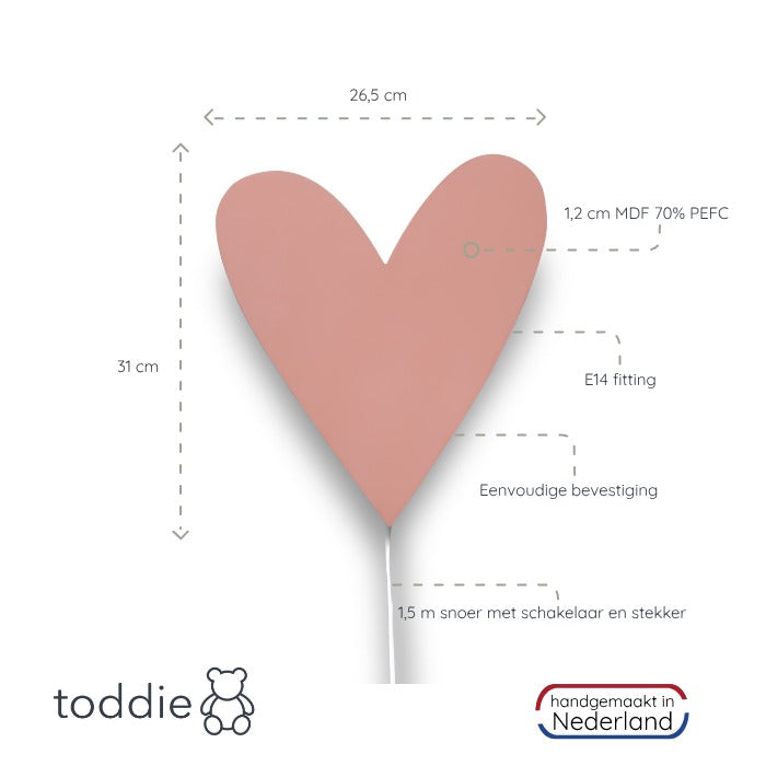 Hartvormige Houten Wandlamp voor Zachte Verlichting in Kinderkamers