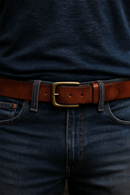 Heren Riem met Vintage Look en Messing Gesp