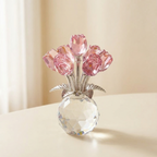 Kristallen Rozen Glas Facetvaas Regenboogreflectie Decoratief Ontwerp