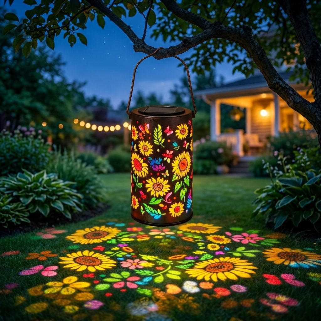 Decoratieve Solar Lantaarn Met Kleurrijk Bloemenpatroon Voor Buiten
