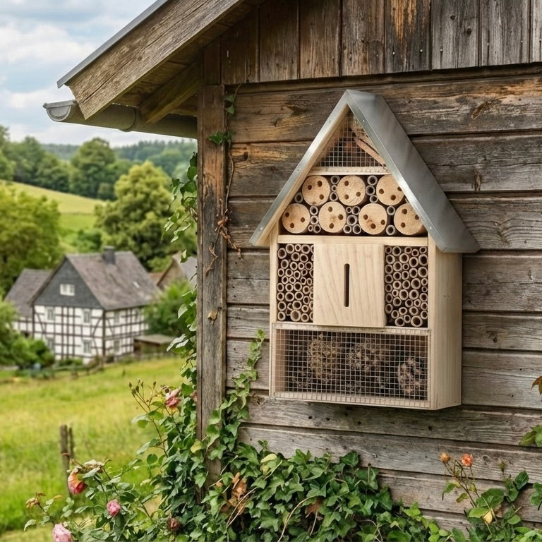 Natuurhouten Insectenhotel met Metalen Dak en Meerkamersysteem