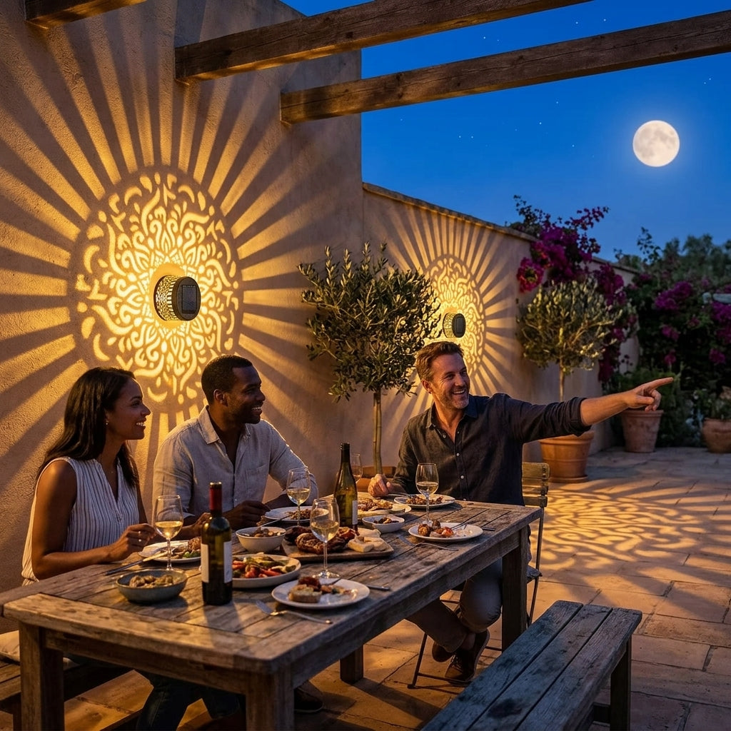 Solar Wandlamp Met Mandala Projectie Voor Sfeervolle Tuinverlichting