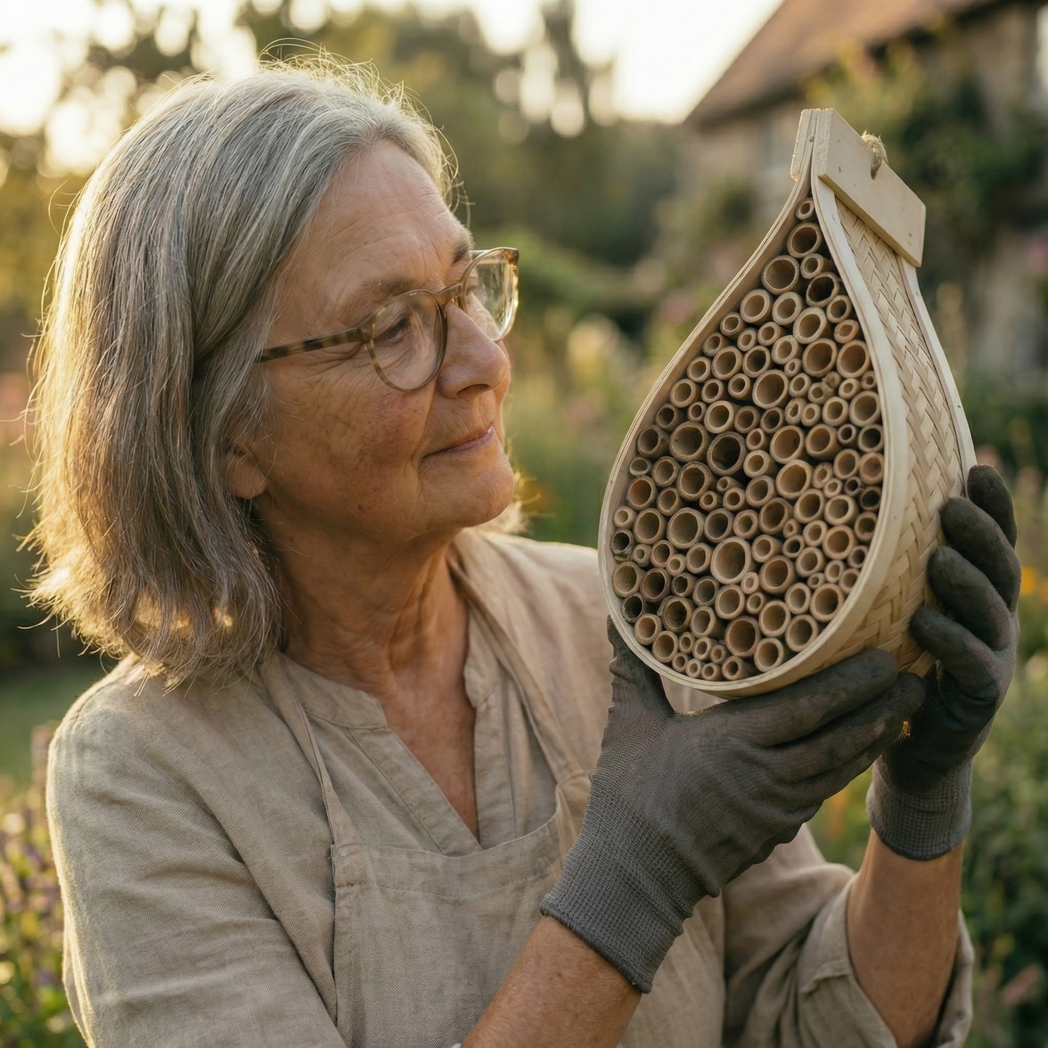 Handgevlochten Wildbijenhuis met Natuurlijke Bamboestructuur