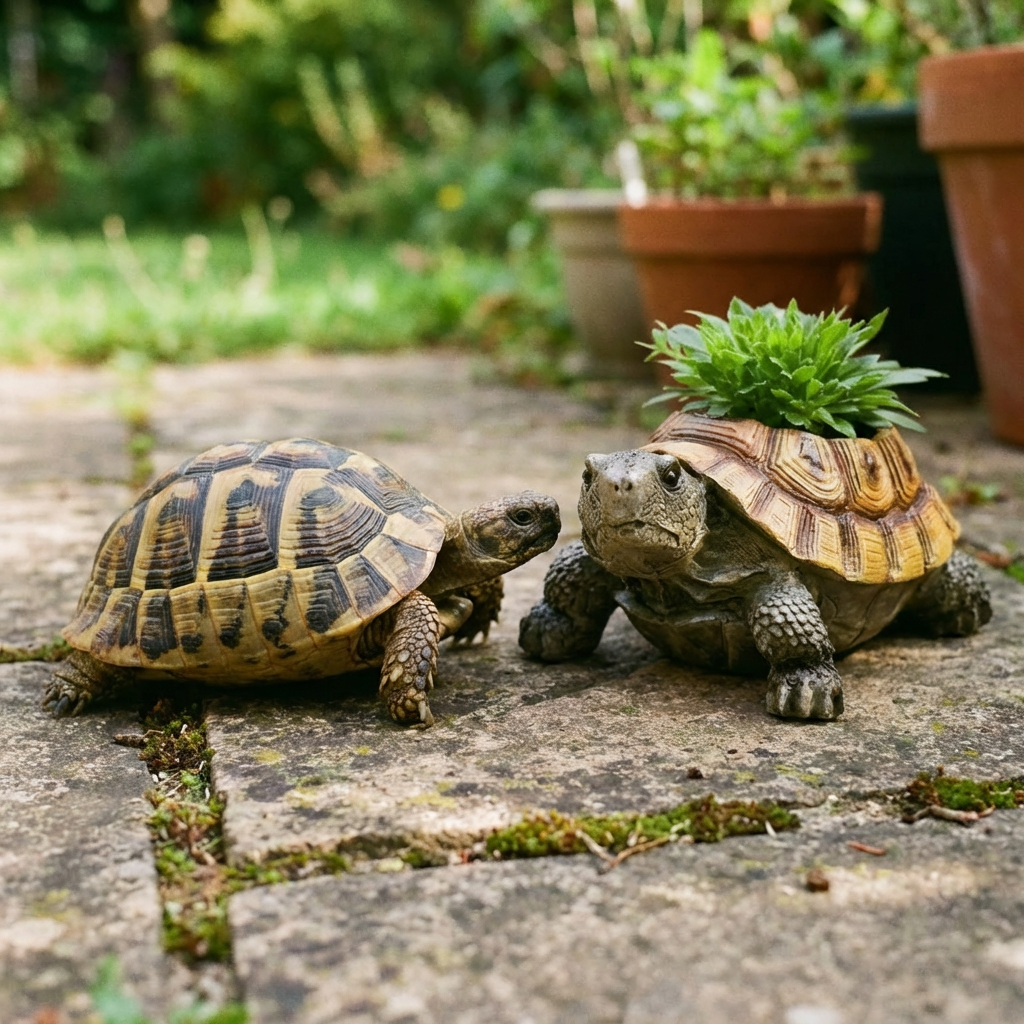 Handgevormde Keramieken Schildpad met Plantopening en Natuurlijke Schaduwzone