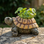 Handgevormde Keramieken Schildpad met Plantopening en Natuurlijke Schaduwzone