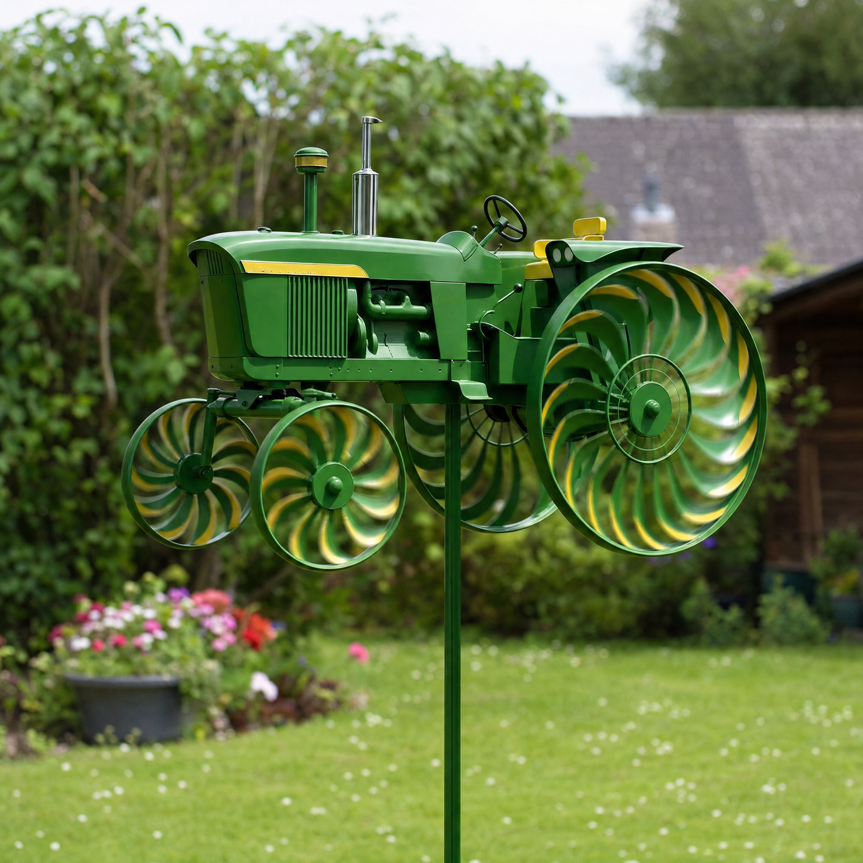 Metalen Traktor‑Windspel met Pulverbescherming en Grondpen