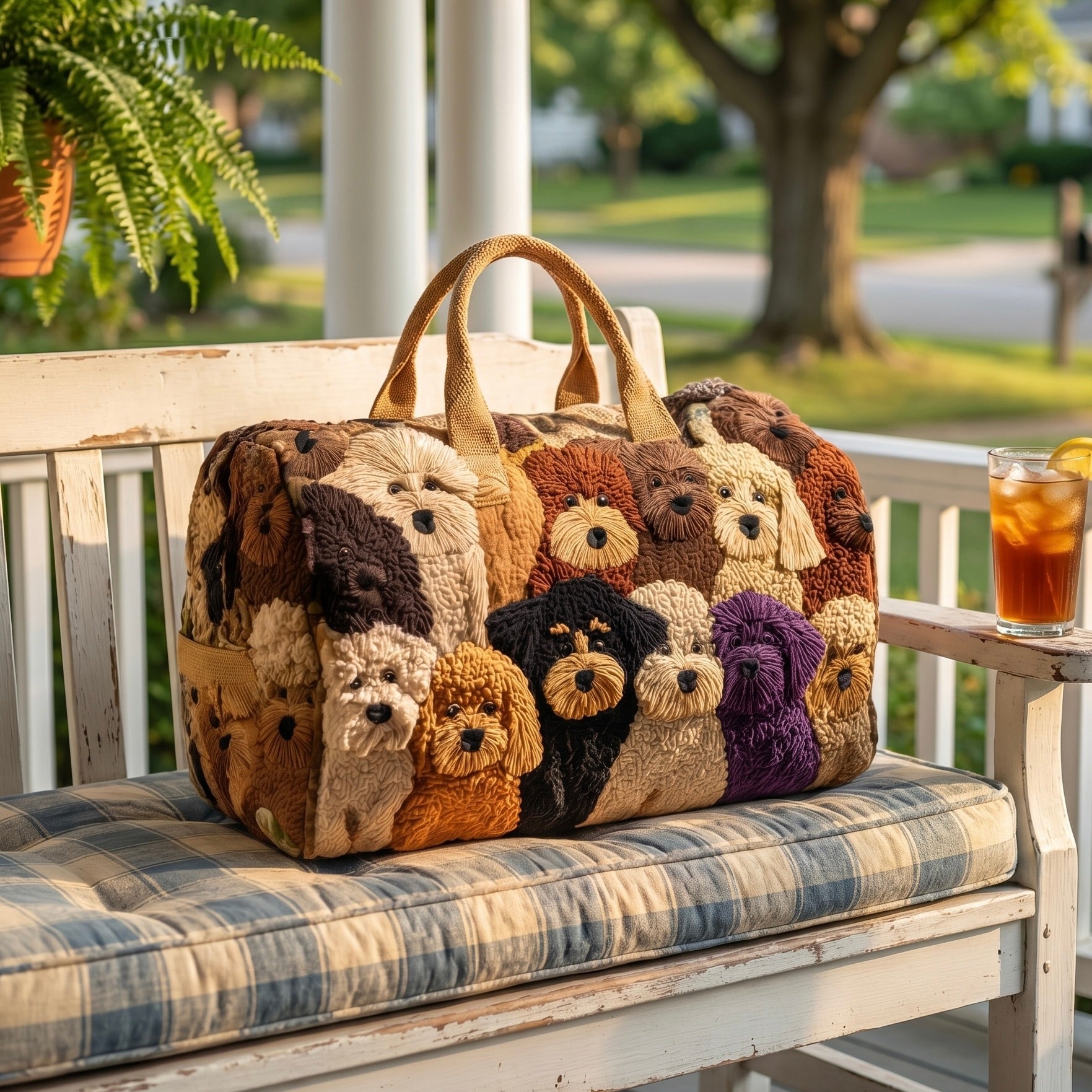 Quilted Weekender met Gelaagde Hondenmotieven en Verstevigde Constructie