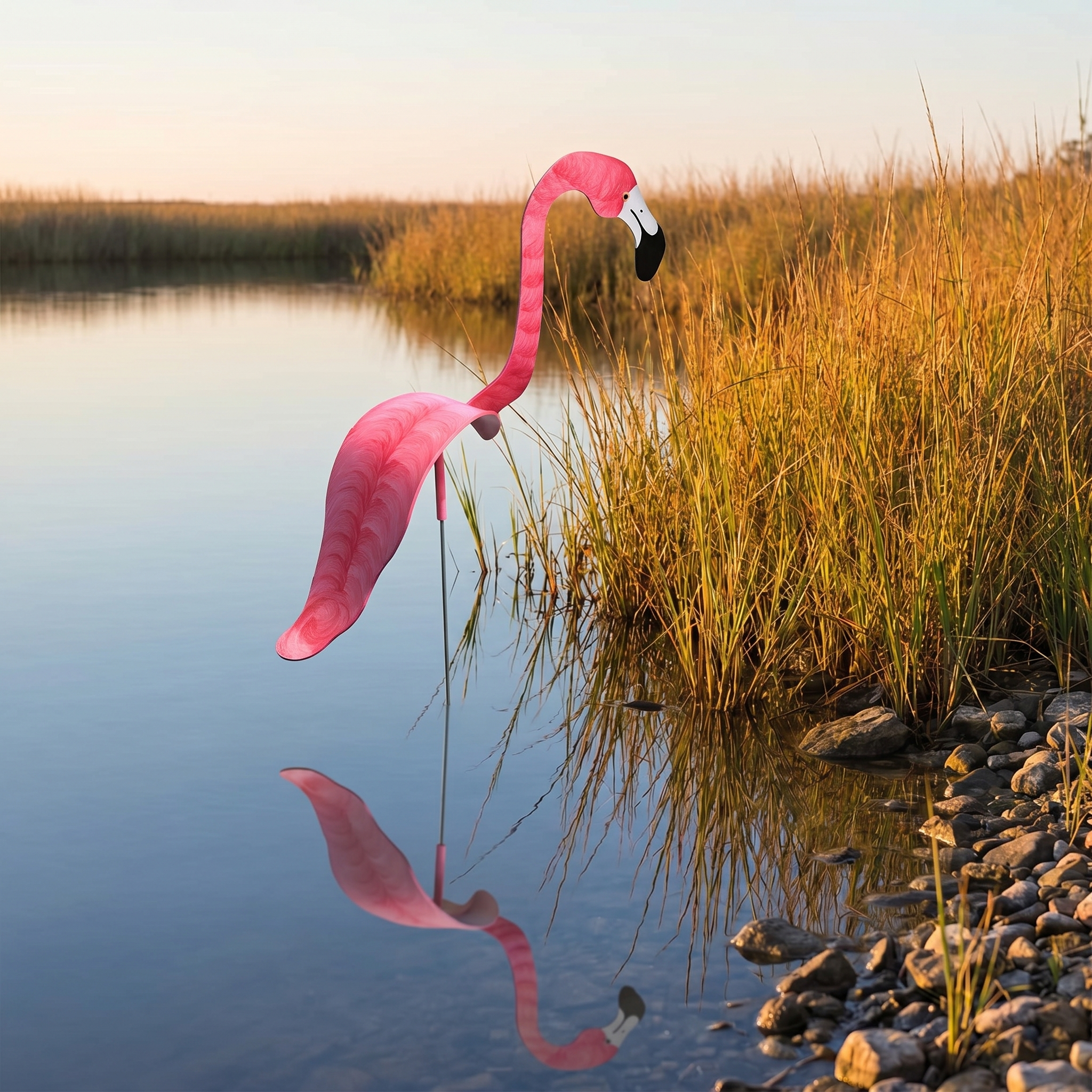 Handgeschilderde Flamingo Tuinspinner met Windgestuurde Beweging en Duurzame Constructie