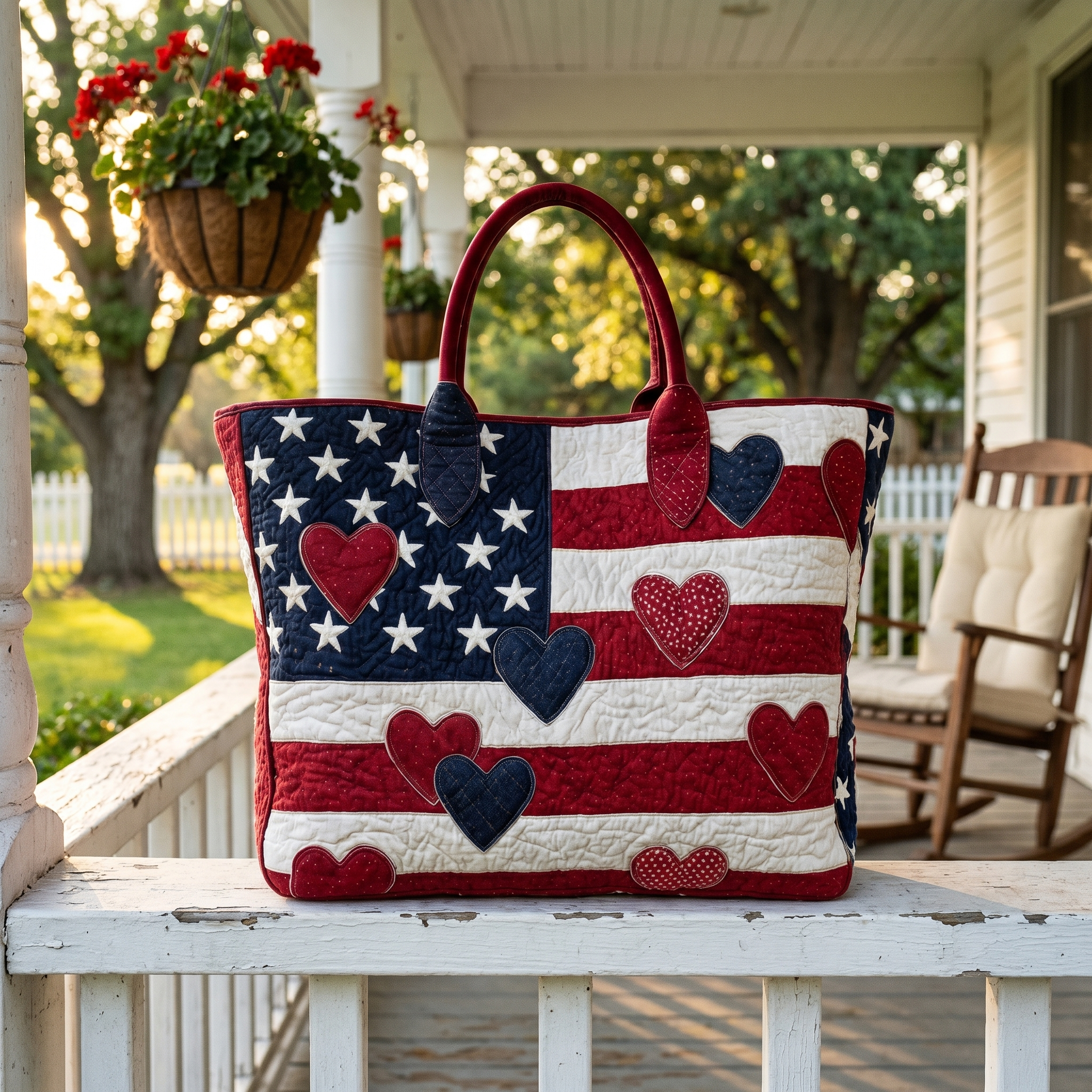 Handgemaakte Quilted Tote met Drie‑Laags Constructie en Ambachtelijke Motieven