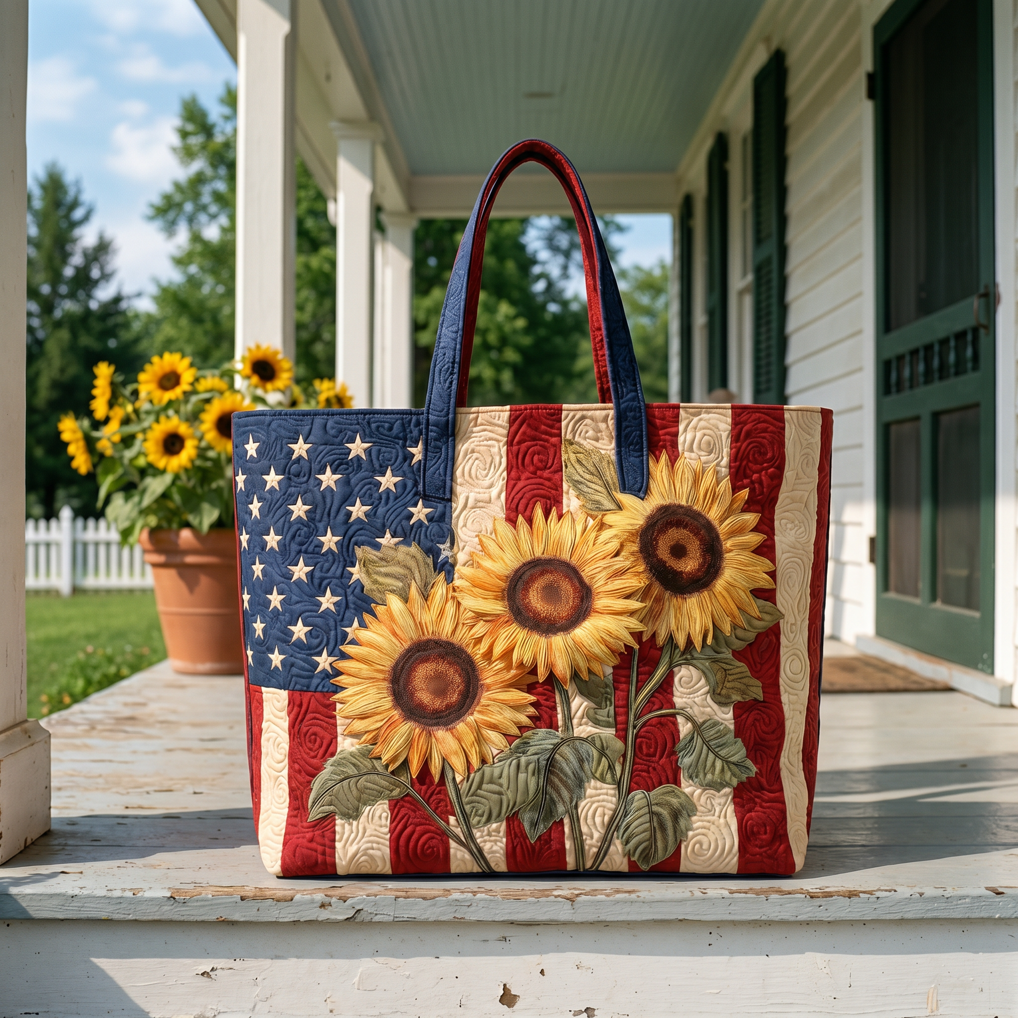 Handgemaakte Quilted Tote met Drie‑Laags Constructie en Ambachtelijke Motieven