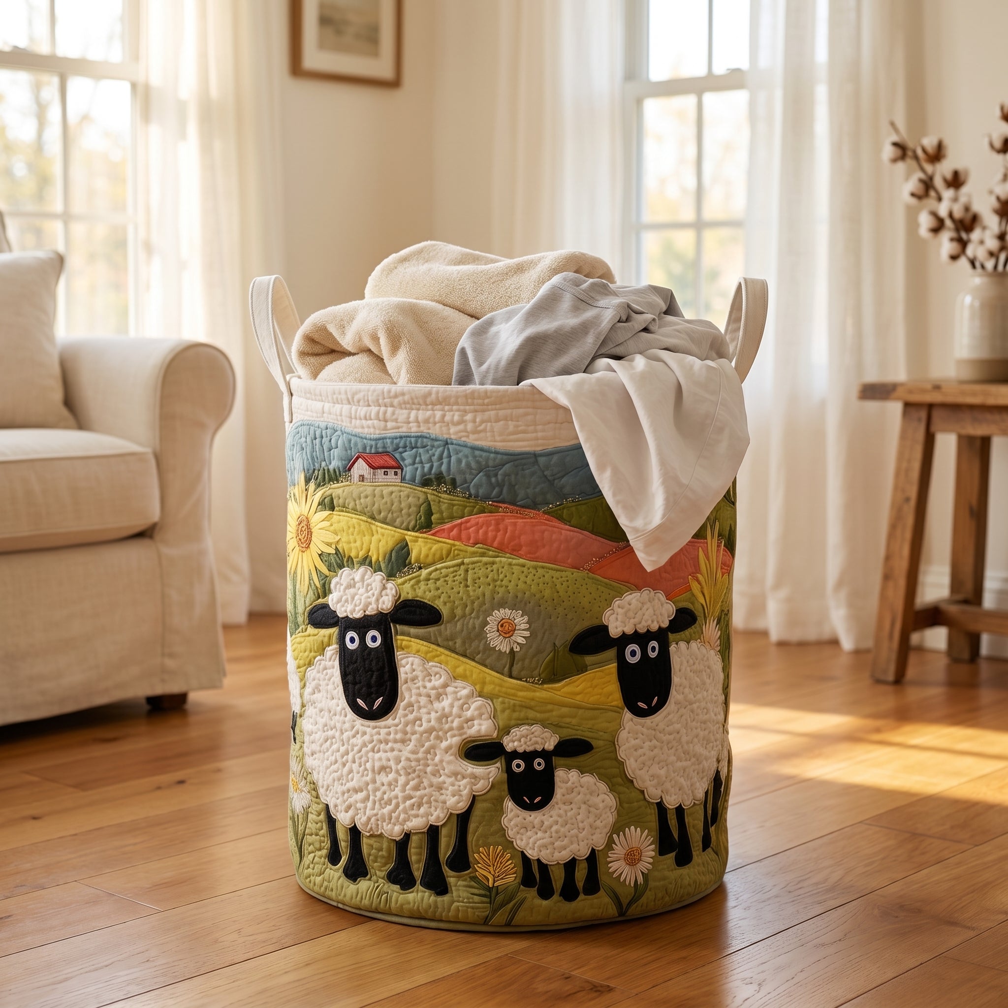 Handgequilt Schapenmand met Zelfstaande Structuur en Ambachtelijke Afwerking