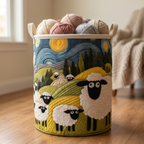 Handgequilt Schapenmand met Zelfstaande Structuur en Ambachtelijke Afwerking