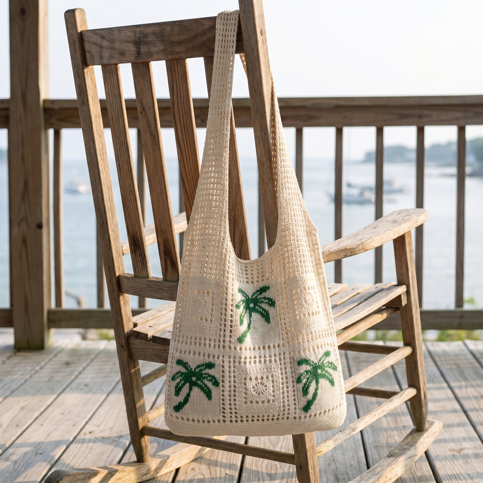 Gehaakte Strandtas met Open Mesh en 3D‑Motiefafwerking