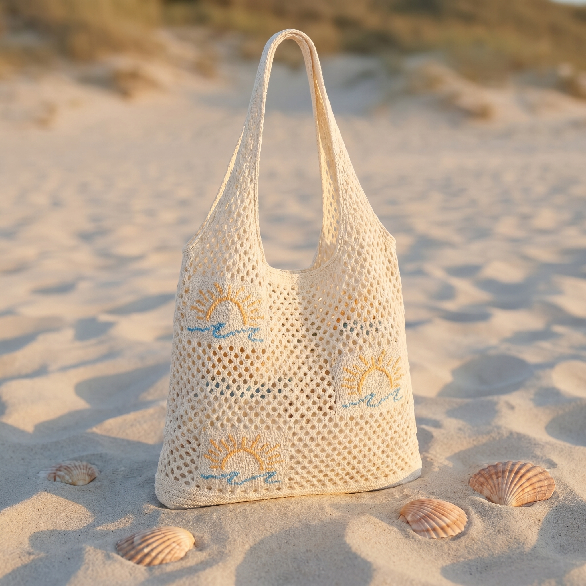Gehaakte Strandtas met Open Mesh en 3D‑Motiefafwerking