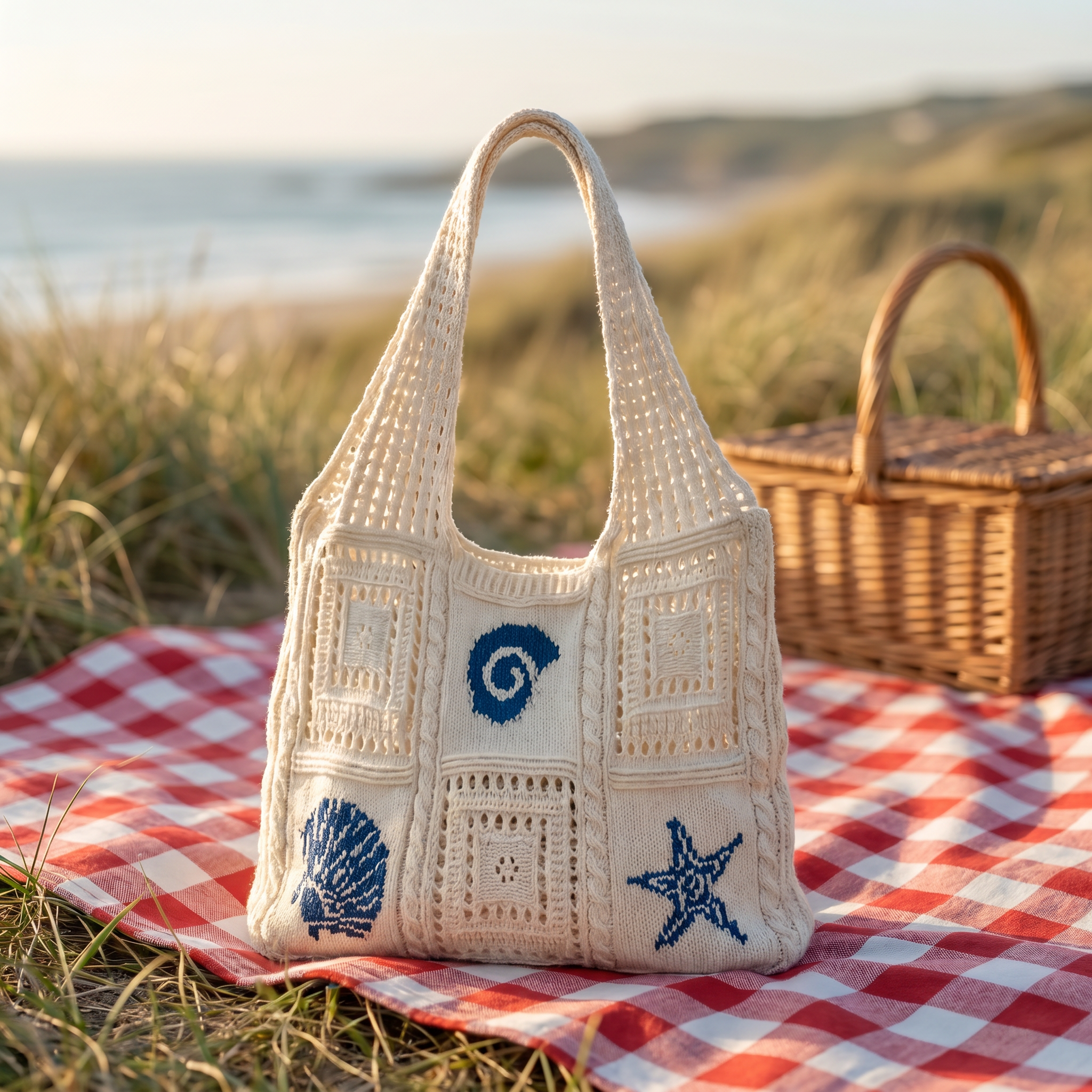 Gehaakte Strandtas met Open Mesh en 3D‑Motiefafwerking