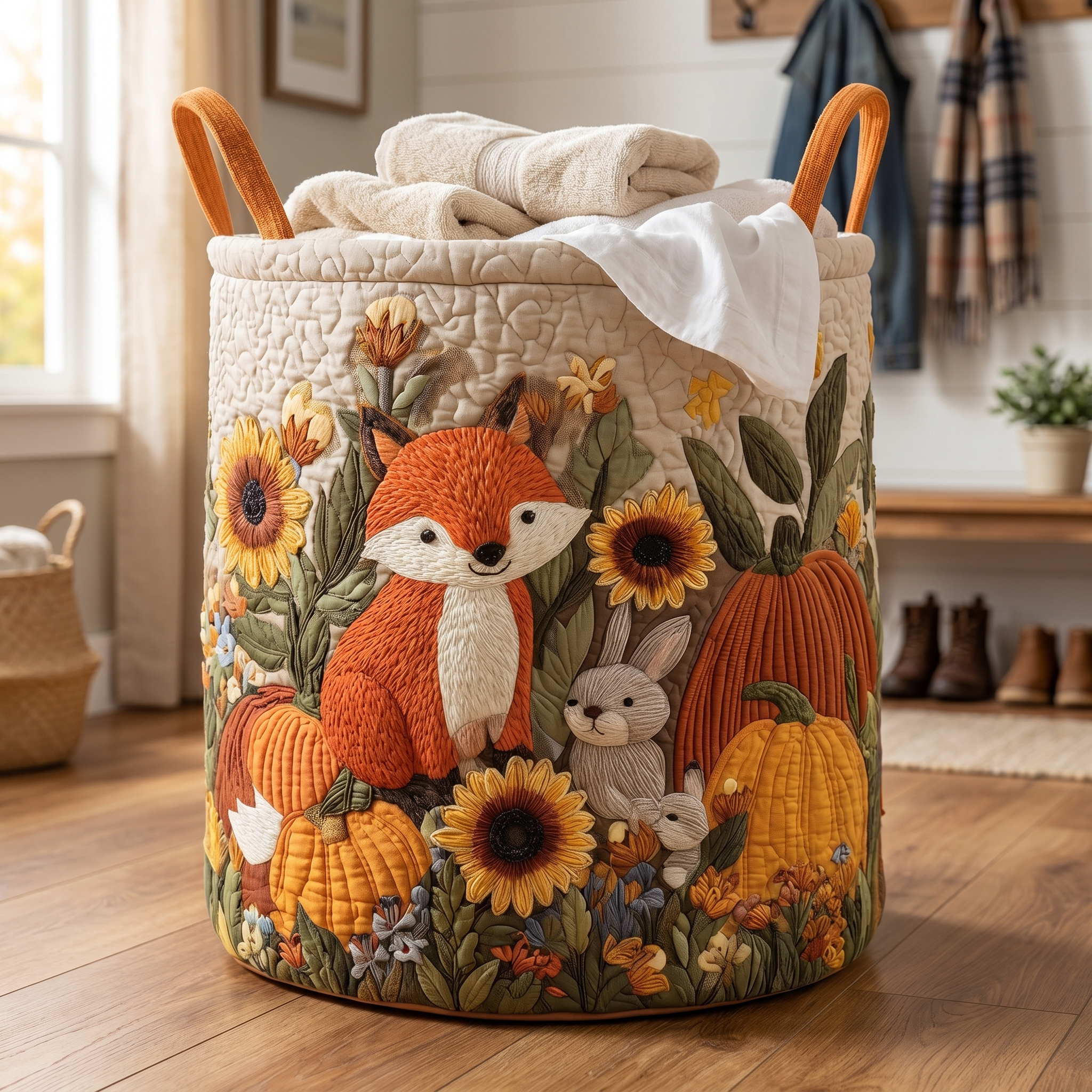 Handgequilt Schapenmand met Zelfstaande Structuur en Ambachtelijke Afwerking