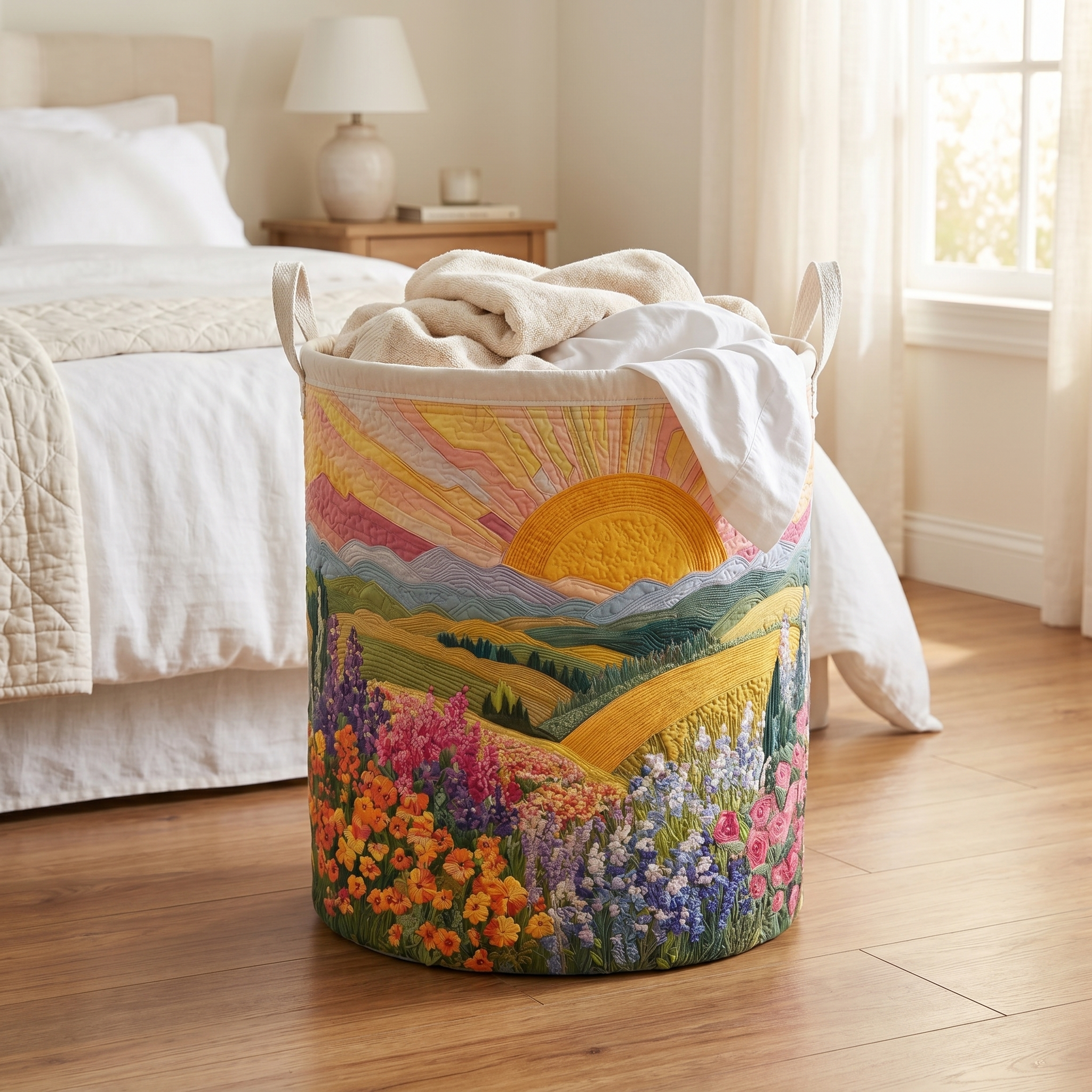 Handgequilt Schapenmand met Zelfstaande Structuur en Ambachtelijke Afwerking