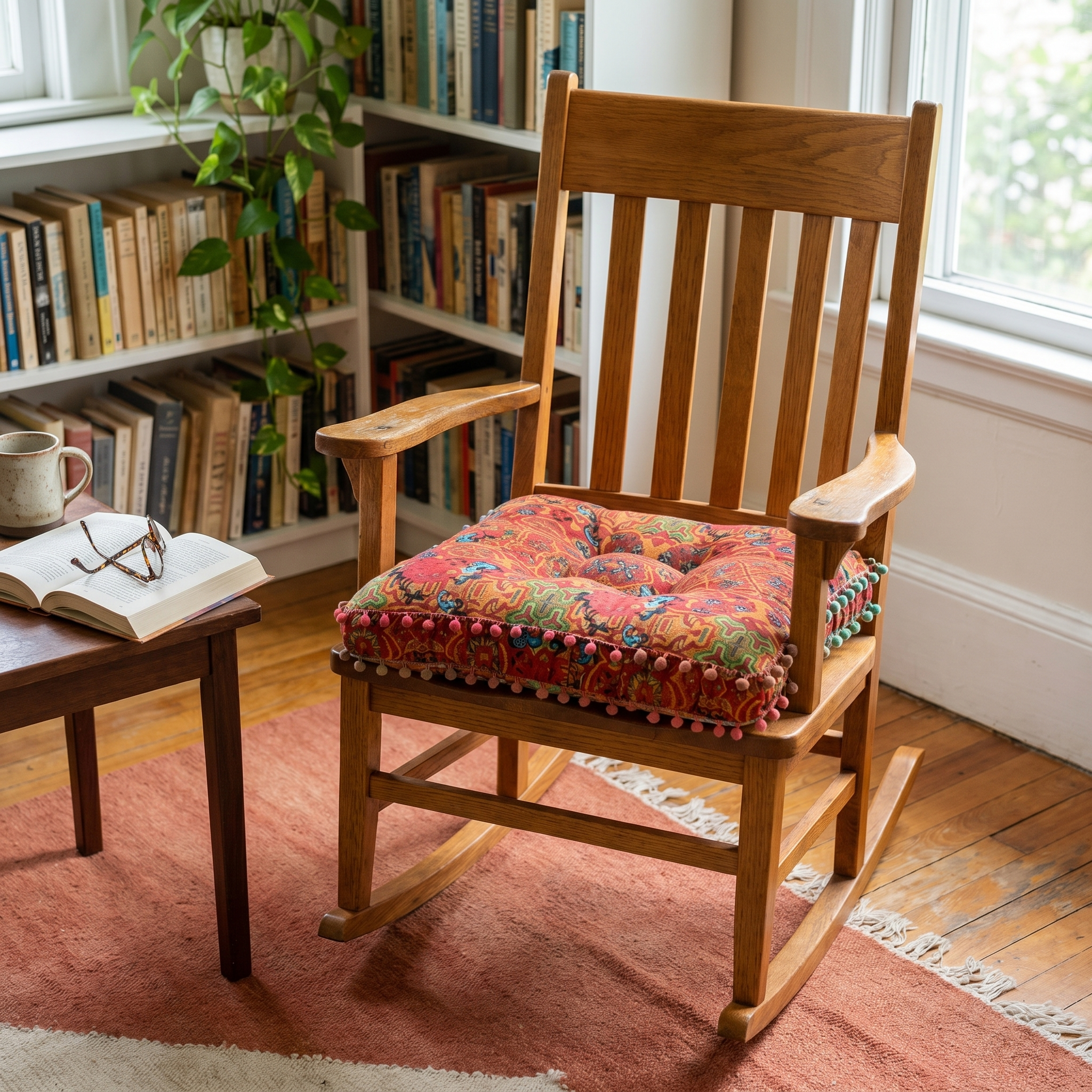 Handgequilt Kussen met Suzani‑Print en Handgetufte Constructie