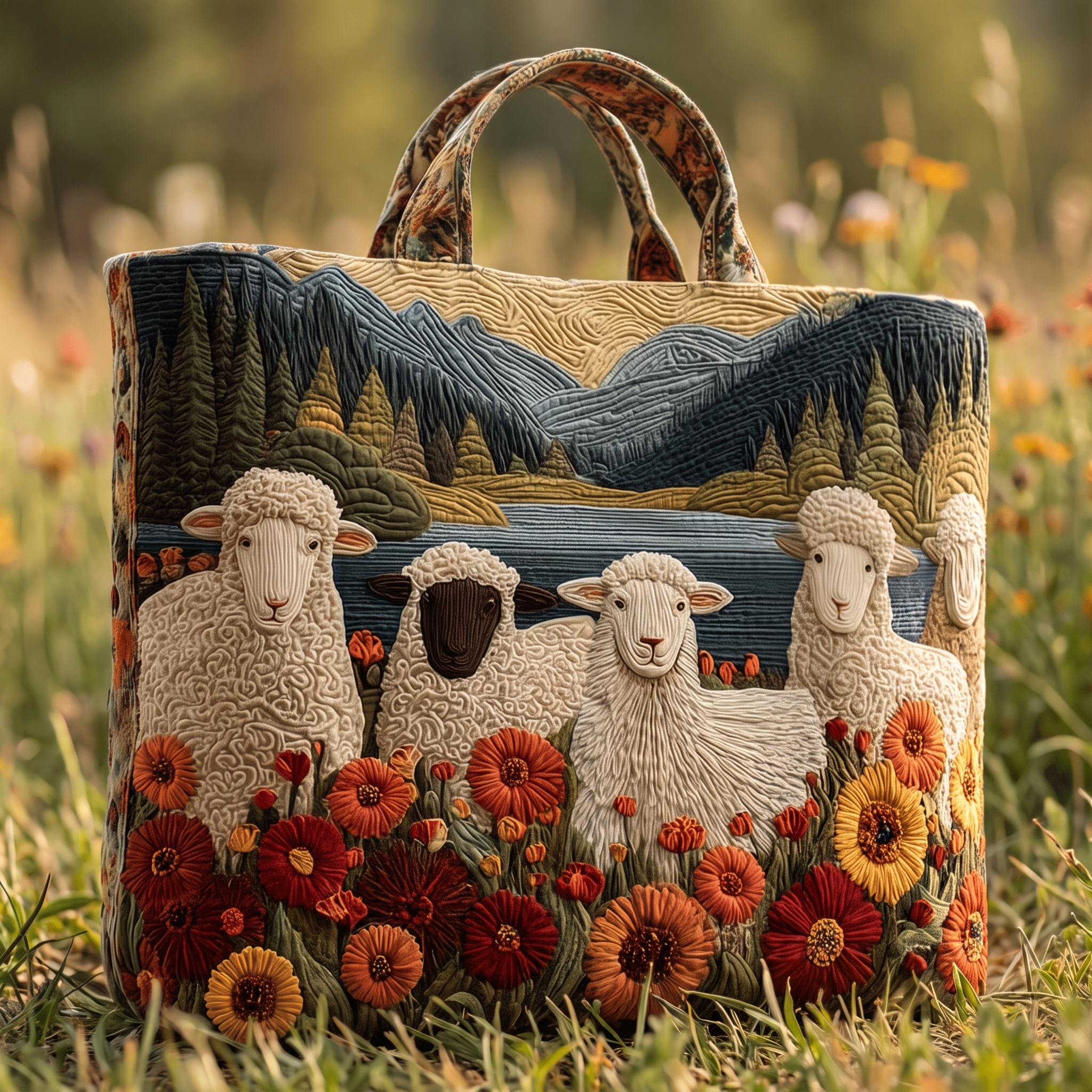 Handgequilt Schapen Tote met Ambachtelijke Constructie en Duurzame Draagkracht