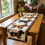 Handgequilt Tafelloper met Drie‑Laags Constructie en Appliqué Motieven