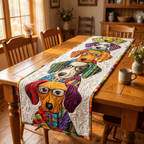 Handgequilt Tafelloper met Drie‑Laags Constructie en Appliqué Motieven