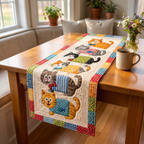 Handgequilt Tafelloper met Drie‑Laags Constructie en Appliqué Motieven