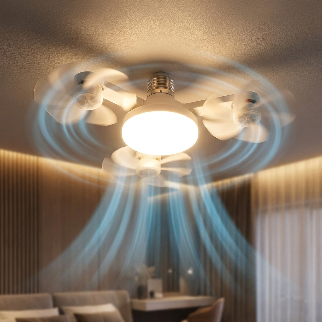Plafondventilator met Dimbare LED‑Verlichting en E27 Schroefmontage