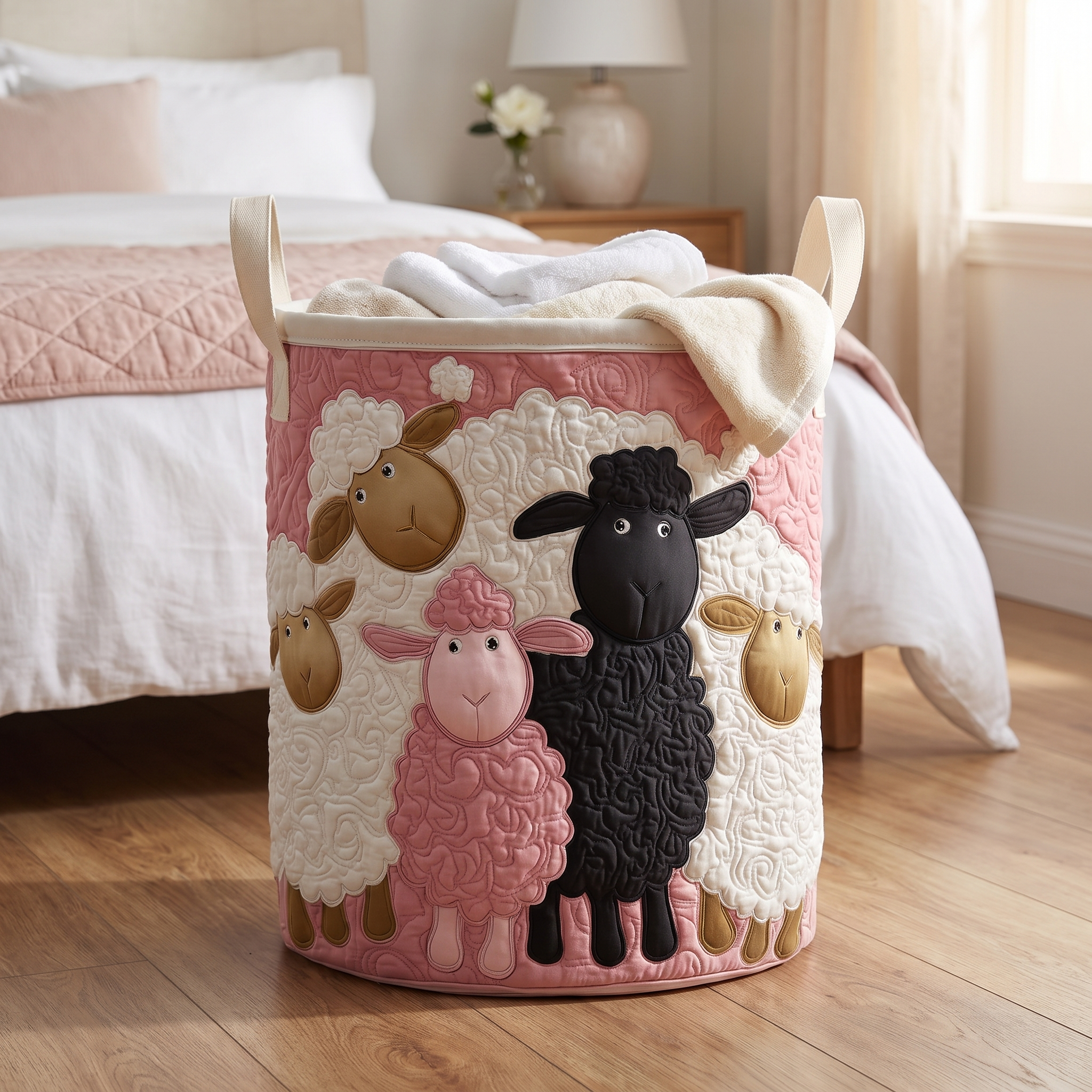 Handgequilt Schapenmand met Zelfstaande Structuur en Ambachtelijke Afwerking