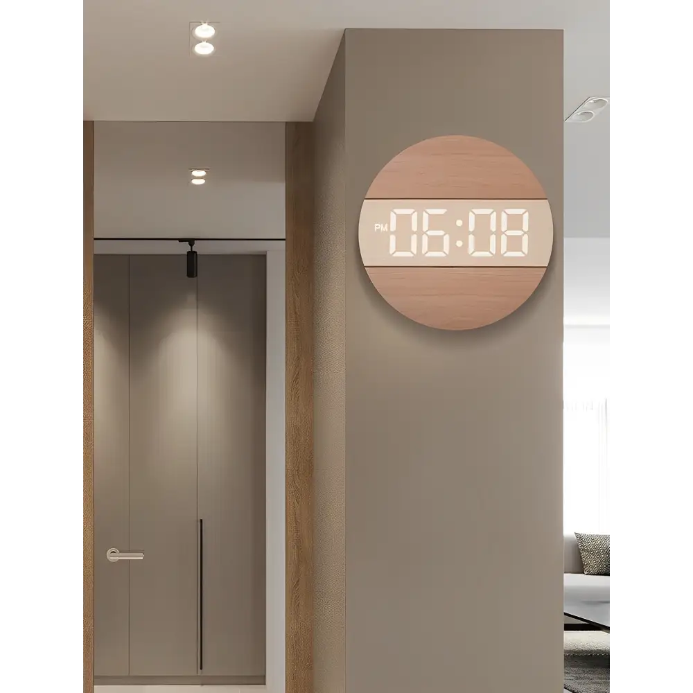 Wandklok met LED‑Display en Houten Ontwerp