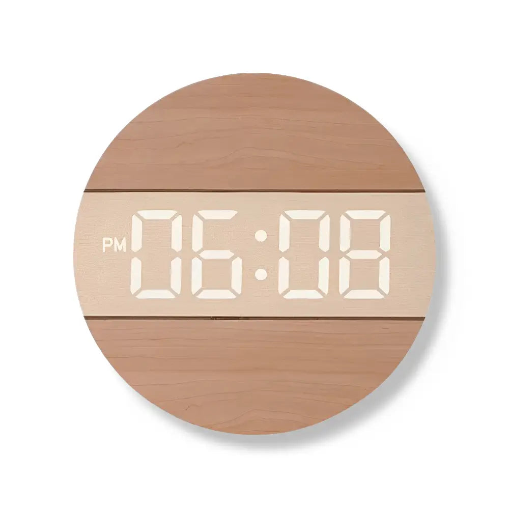 Wandklok met LED‑Display en Houten Ontwerp