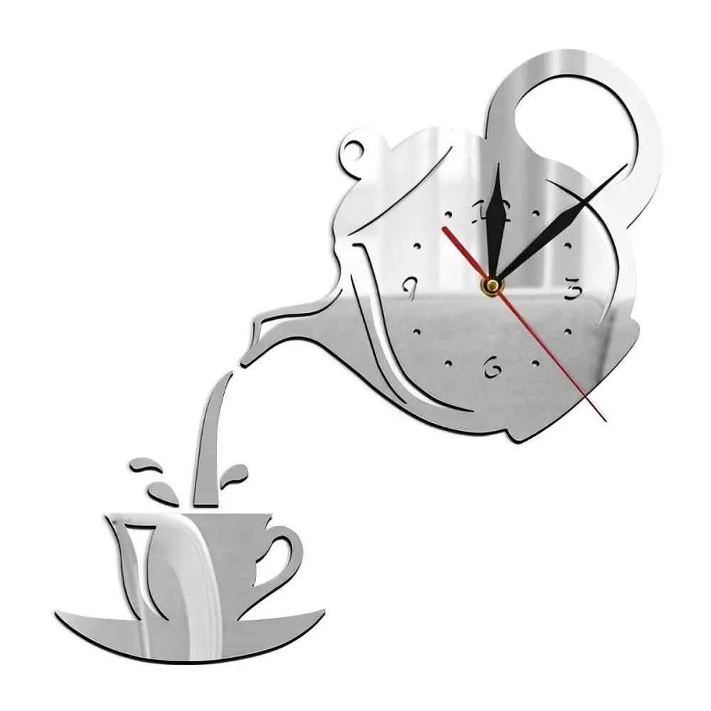 Wandklok met Thee‑ en Koffiesilhouet en Stil Quartzmechanisme