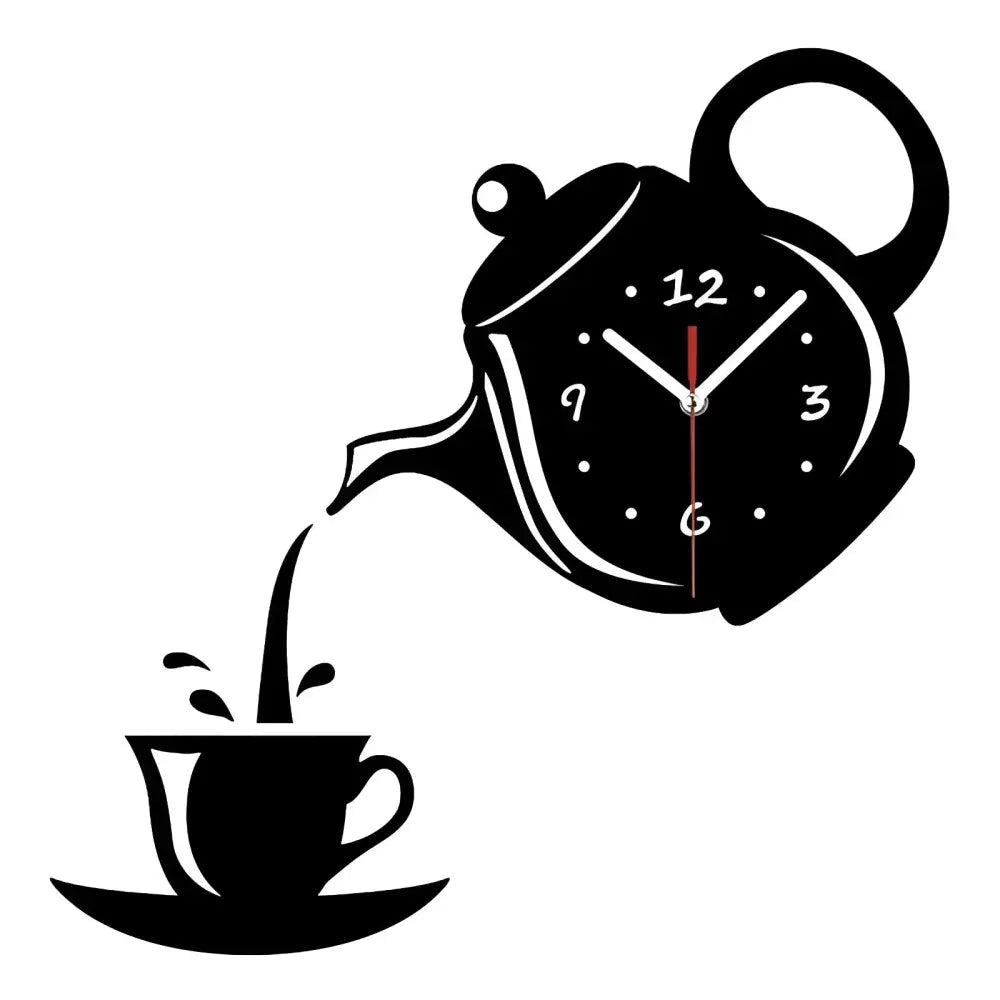 Wandklok met Thee‑ en Koffiesilhouet en Stil Quartzmechanisme