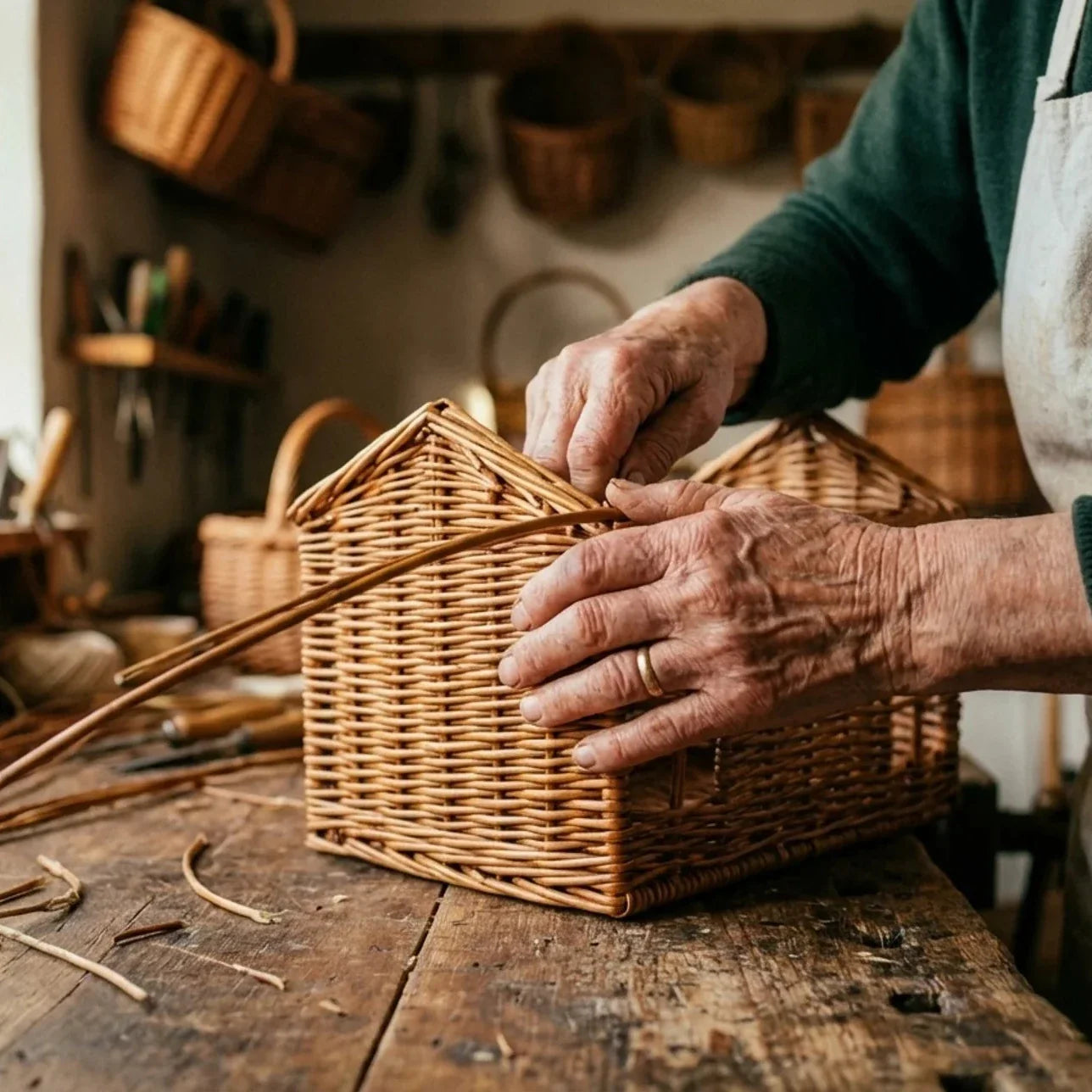 Handgevlochten Weidenhuis met Deksel en Tragegreep