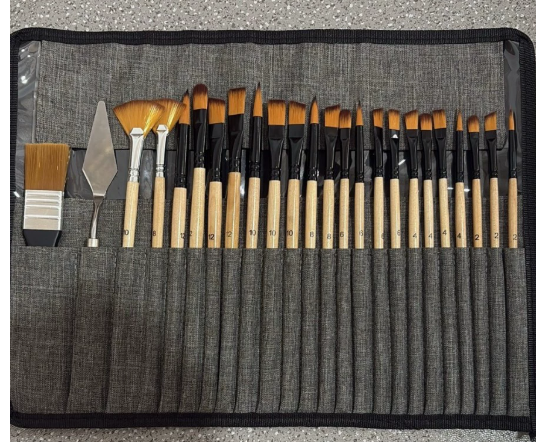 24-delige Professionele Penselenset met Opberghoes voor Acryl, Aquarel en Olieverf