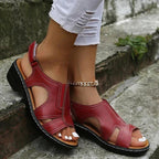 Leren Wedge Sandalen voor Vrouwen met Orthopedische Steun en Verstelbare Sluiting