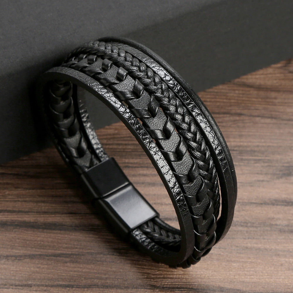 Gevlochten Leren Armband Met Magneetsluiting Voor Dagelijks Gebruik