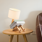 Scandinavische Tafellamp met Houten Opbergplank