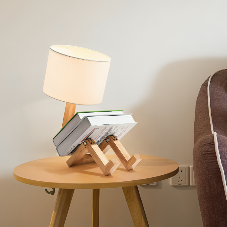 Scandinavische Tafellamp met Houten Opbergplank