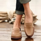 Leren Instap Loafers voor Vrouwen met Lage Hak en Vintage Ontwerp
