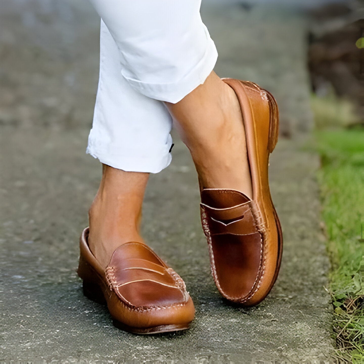 Leren Instap Loafers voor Vrouwen met Lage Hak en Vintage Ontwerp