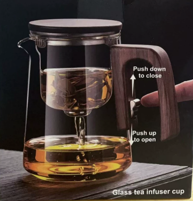 Borosilicaat Theekan Met Houten Handgreep En RVS Infuser
