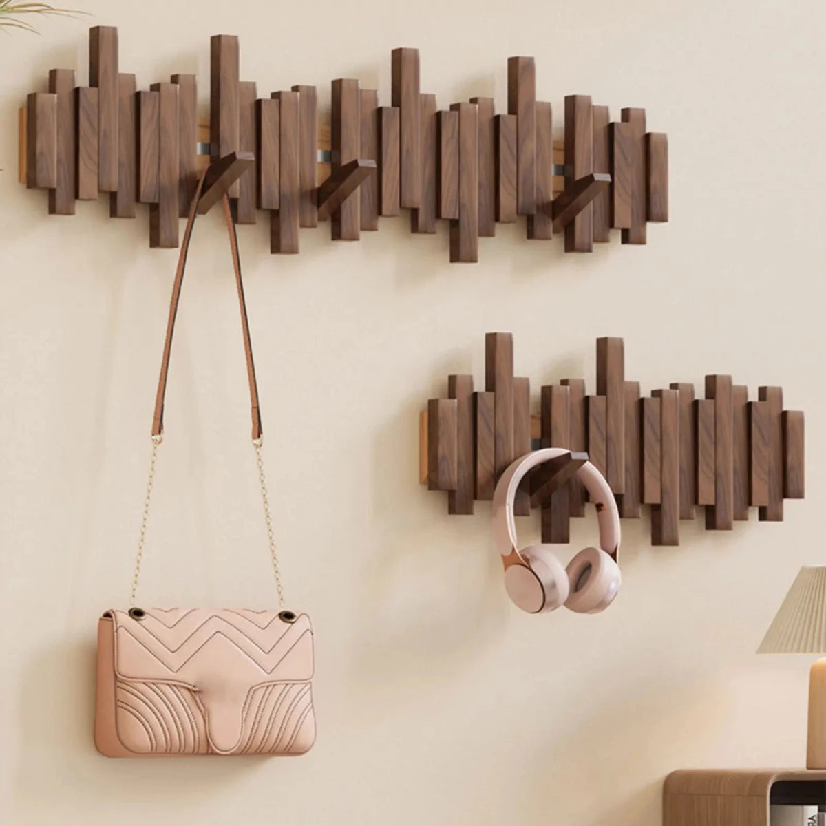 Houten Wandkapstok met Inklapbare Haken