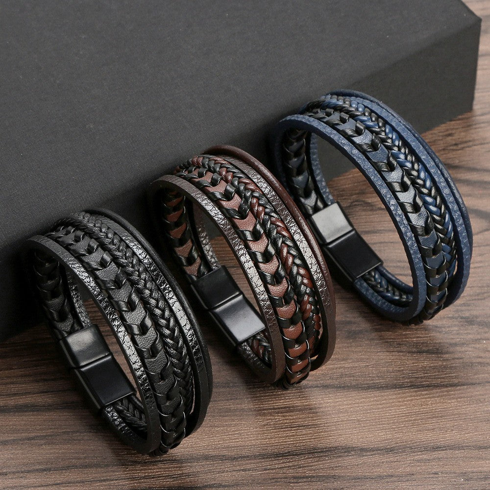 Gevlochten Leren Armband Met Magneetsluiting Voor Dagelijks Gebruik