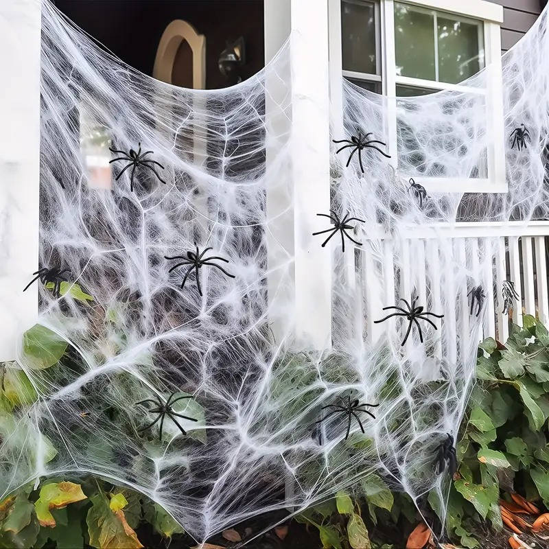 Halloween Spinnenweb Set Met Grote Dekking En Negen Spinnen Voor Griezelige Decoratie