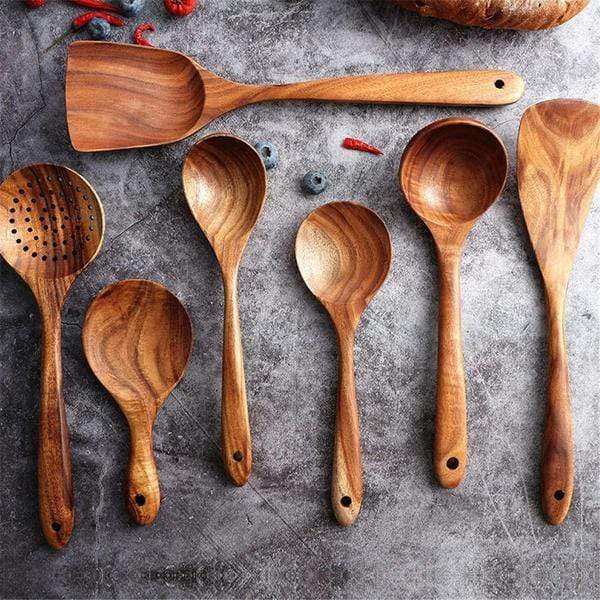 Houten Keukengerei Set Van Teakhout Voor Dagelijks Kookgemak